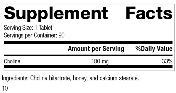 Choline, 90 Tablets, Rev 09 Supplement Facts