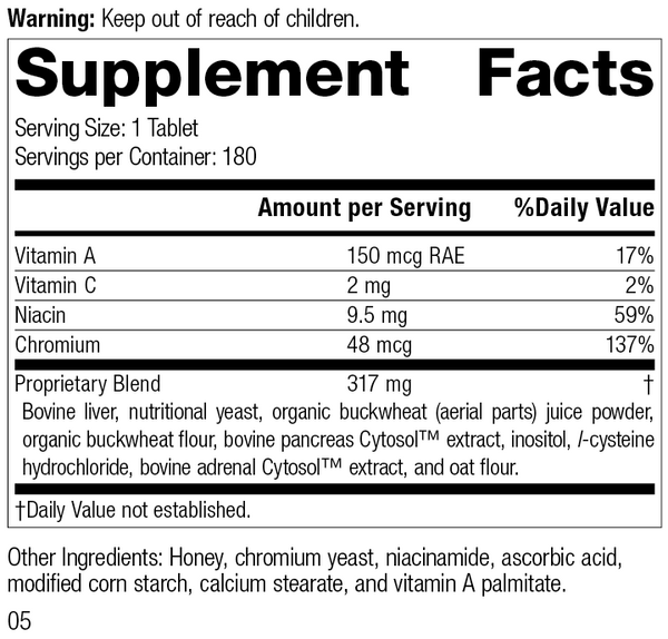 Chromium Complex, formerly known as Cataplex® GTF, 180 Tablets, Rev 03 Supplement Facts
