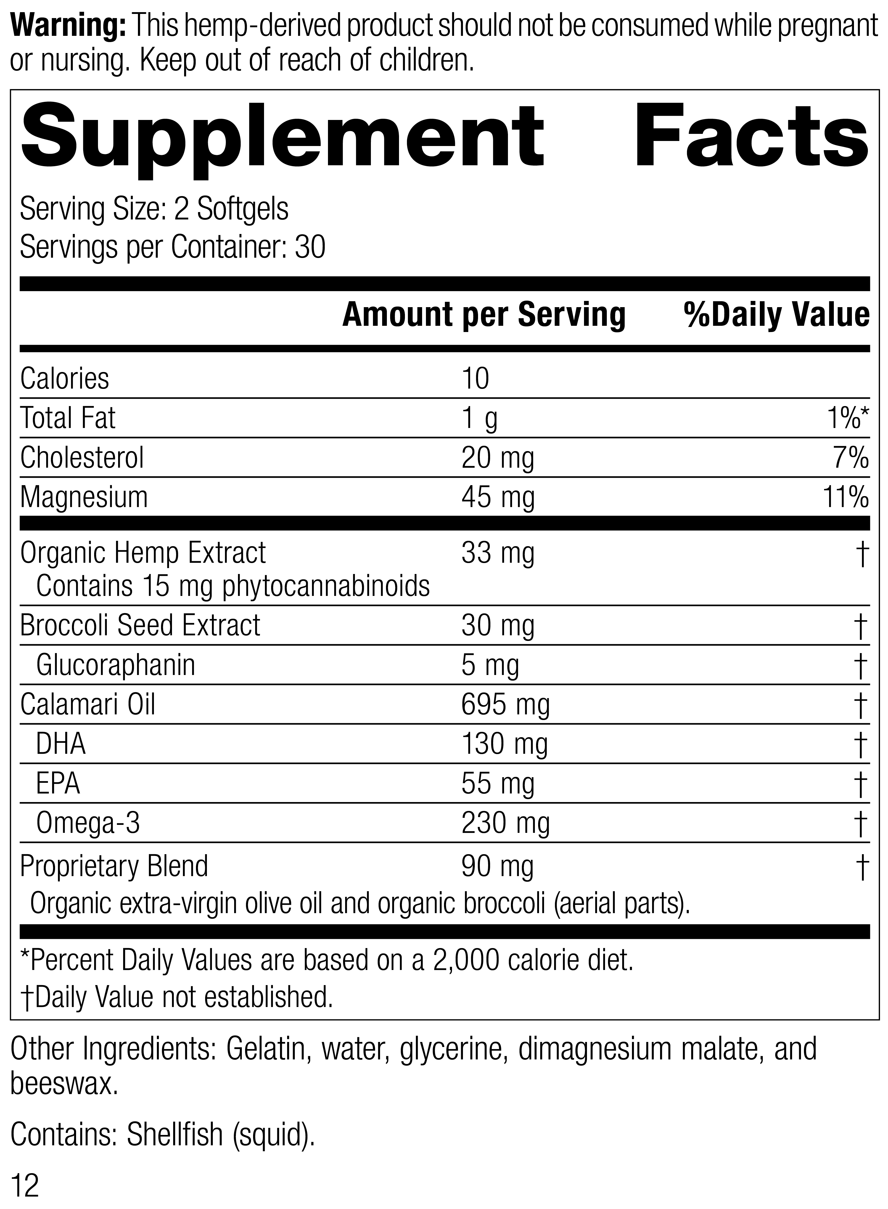 Hemp Oil Complex™, 60 Softgels, Rev 12 Supplement Facts