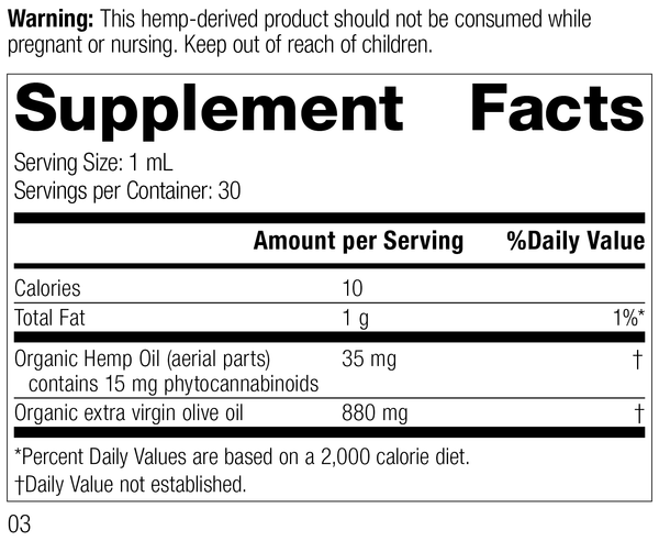 Hemp Oil Liquid 30 mL Rev 03 Supplement Facts