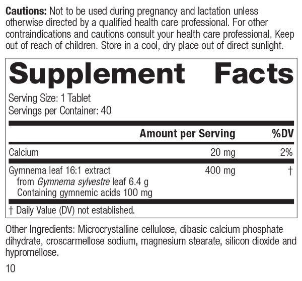 Gymnema, 40 Tablets, Rev 09 Supplement Facts