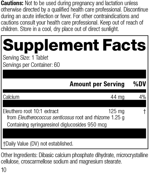 Eleuthero, 60 Tablets, Rev 10 Supplement Facts