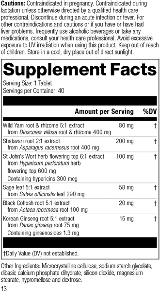 Wild Yam Complex, 40 Tablets, Rev 12 Supplement Facts