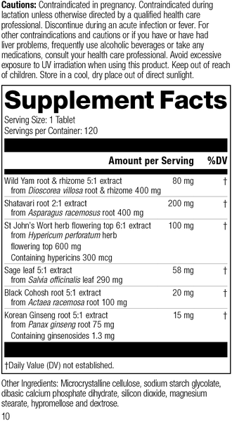 Wild Yam Complex, 120 Tablets, Rev 09 Supplement Facts